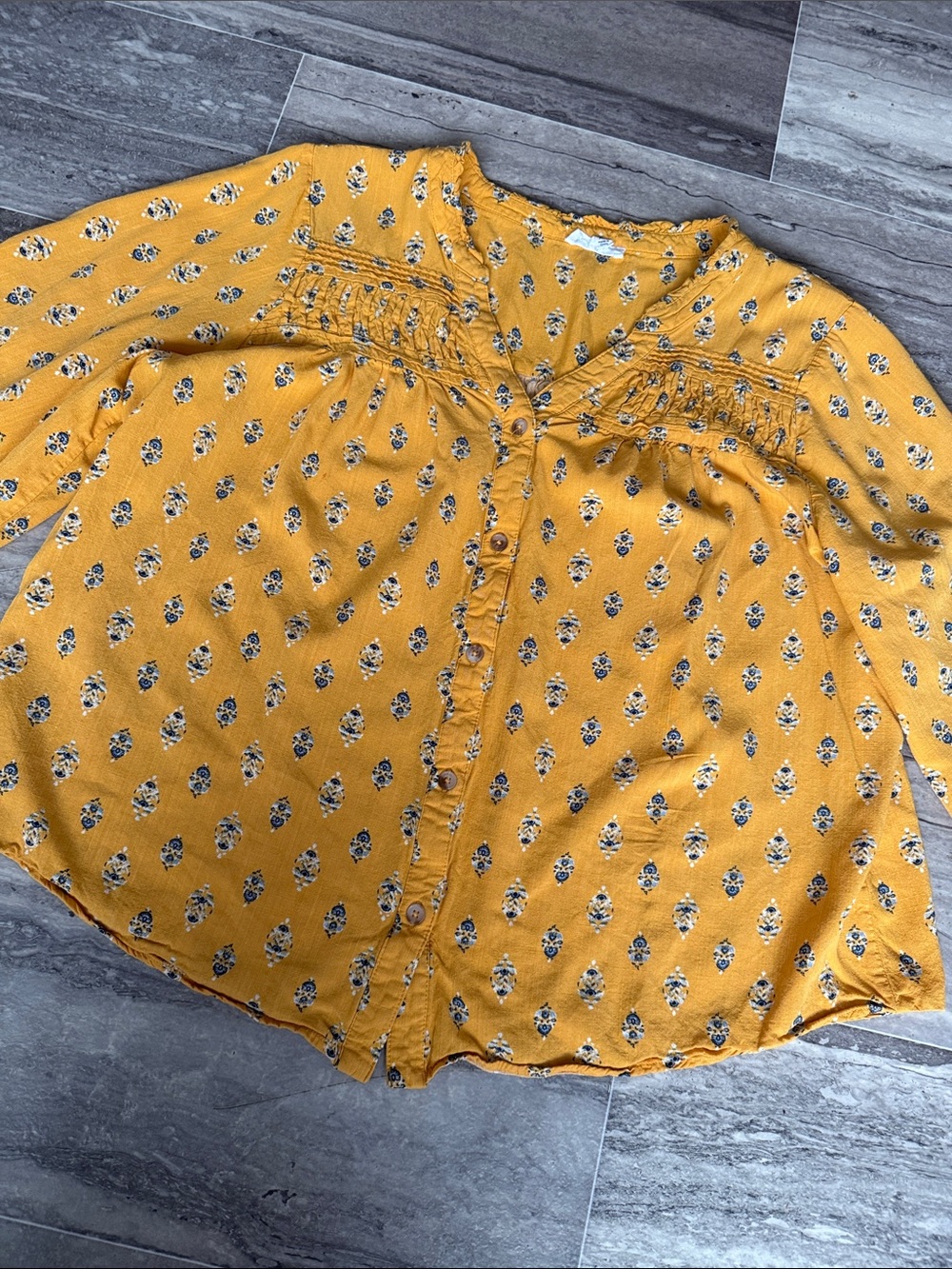 Westbound Mustard Yellow Floral Button-Front Blouse